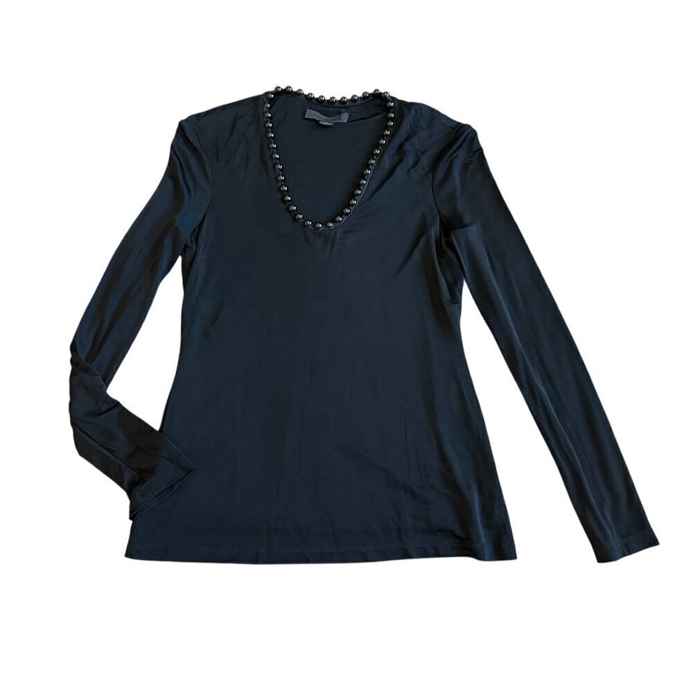 Alexander Wang Black Long Sleeve Blouse Shirt Top Bead Ball Trim Stretch Size 2